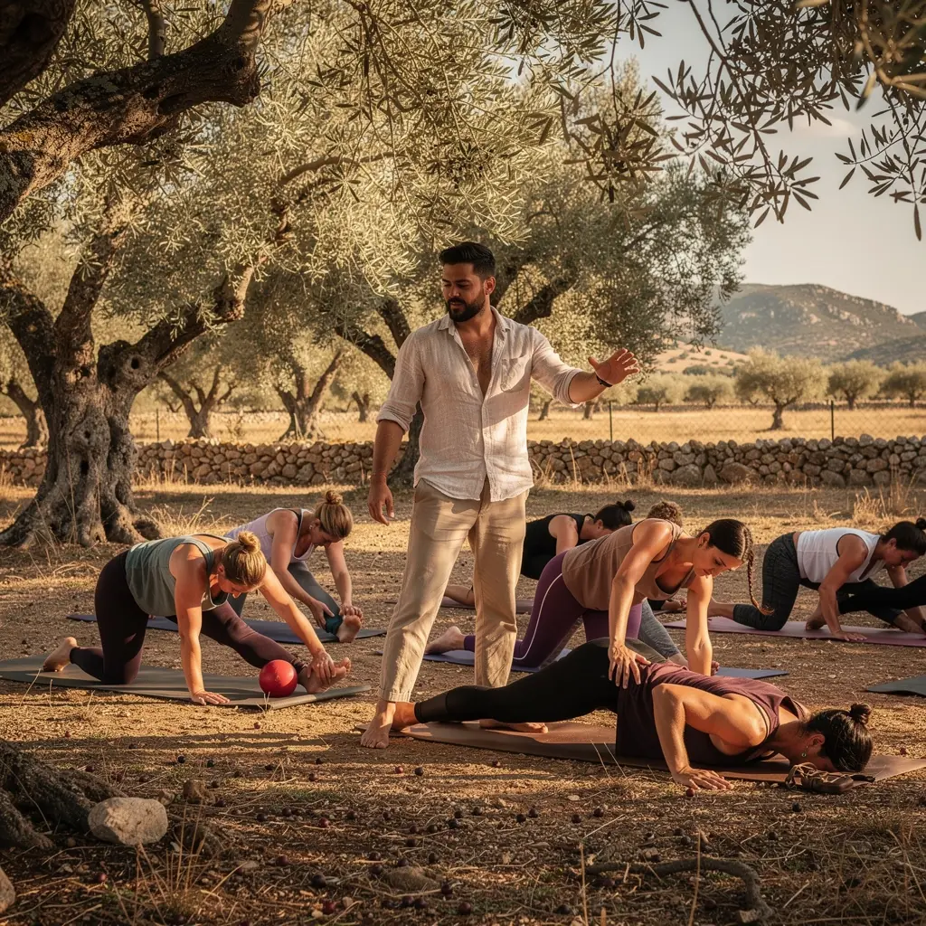 Practicante de yoga realizando una postura que libera la fascia en un entorno natural.
